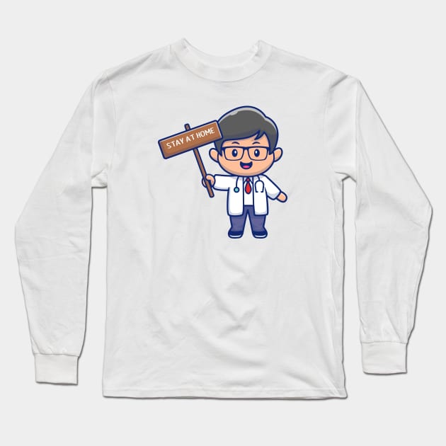 Cute doctor stay at home cartoon Long Sleeve T-Shirt by Catalyst Labs